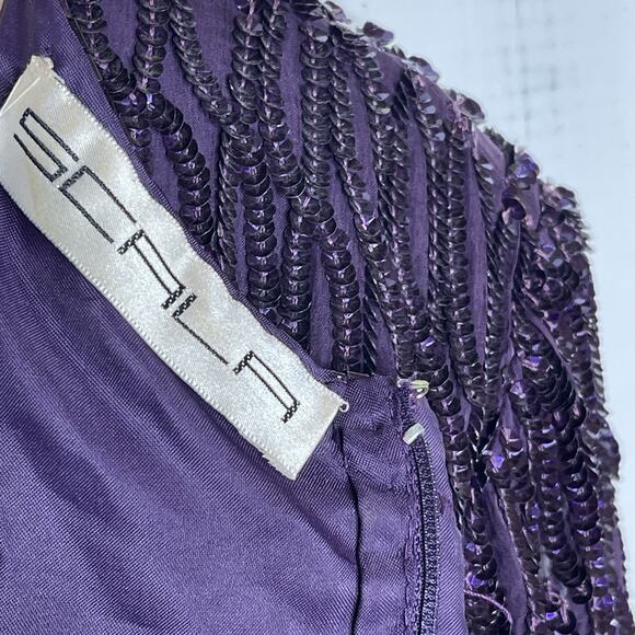 VTG Scala 80-90’s Purple Hand Beaded Sequin Long Sleeve Cocktail Formal Dress PL - Picture 10 of 11